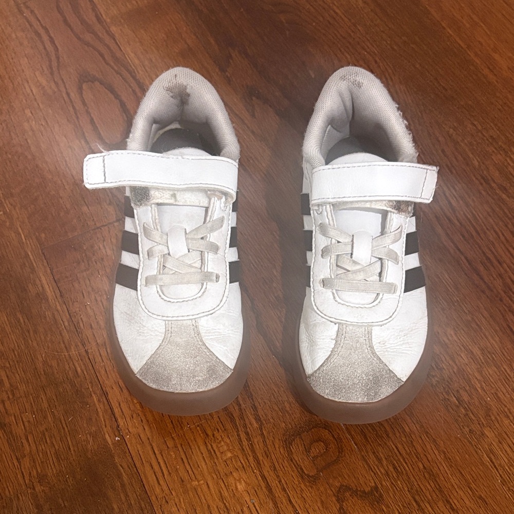 adidas Kids White and Black Velcro Strap Sneakers